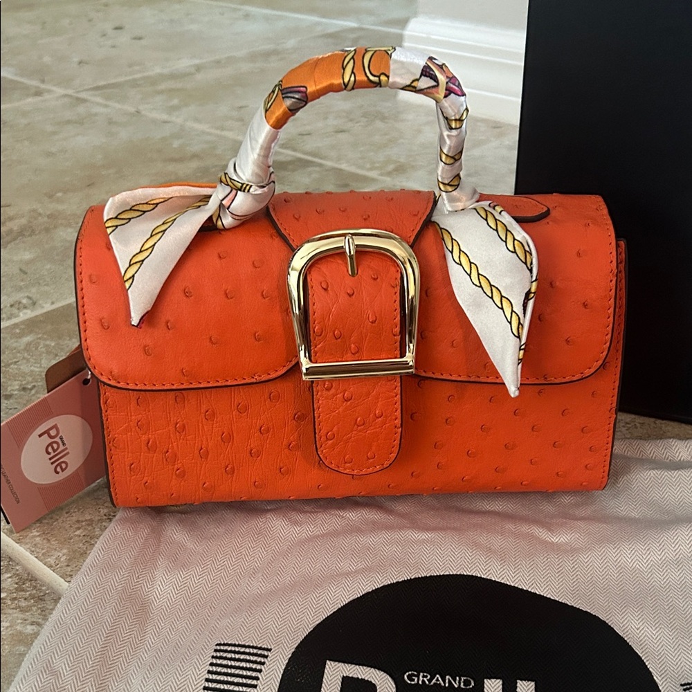Grand Pelle Orange Satchel with Scarf Detail